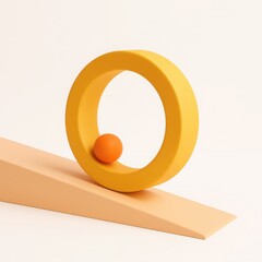Poster - Abstract Geometric Composition with Yellow Circle and Orange Sphere on Beige Ramp