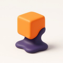 Poster - Orange Cube on Purple Liquid Base 3D Render