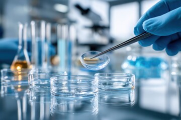 Wall Mural - Close-Up of Laboratory Hand Holding Glass Slide with Pipette Tool