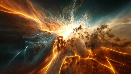 Poster - Colorful nebula displays vivid hues of blue, orange, and gold in deep space, Colorful Space Nebula Background