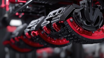 Poster - Close-up of automated robotic grippers lifting car panels from stacks onto the assembly line