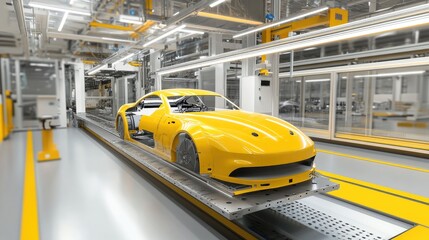 Poster - Efficient car manufacturing system displaying robotic precision and engineering symmetry