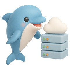 Poster - Cute Cartoon Dolphin with Cloud Computing Server Data Storage