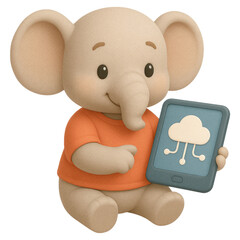 Poster - Cute Cartoon Elephant Holding Tablet Showing Cloud Computing Network