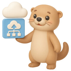 Poster - Cute Otter Cartoon Holding Cloud Computing Network Icon