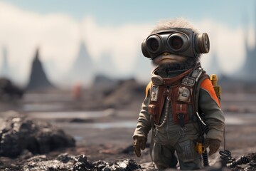 Poster - Minimalist robotic cheburashka on a clean background  a fusion of modern design and classic charm