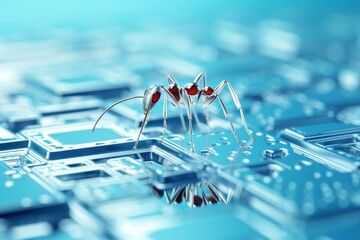 Poster - Minimalist design of a robotic ant on a clear background showcasing modern technology aesthetics