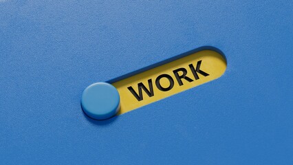 Fototapete - Word WORK. slide switch with letters isolated on a laptop keyboard.close up of slide switch,Business Concept.3D rendering on blue background.