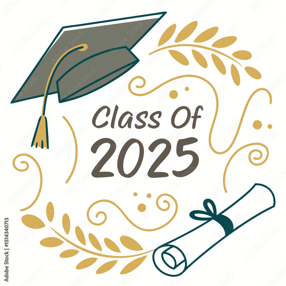 Class of 2025 Congrats greeting sign with academic cap and diploma ...