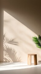 Poster - Minimalist Interior Design with Sunlight Shadow and Tropical Plant