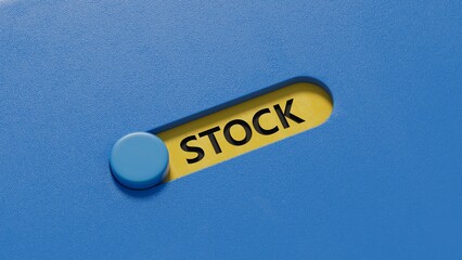 Poster - slide switch with STOCK business word.close up of slide switch,Business Concept.3D rendering on blue background.