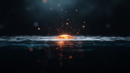 Poster - Abstract Dark Blue and Orange Water Tunnel Leading to Glowing Core