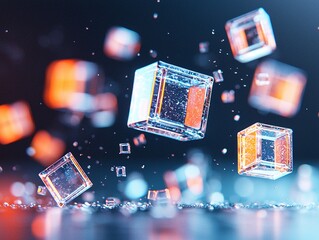 Poster - Abstract Data Compression Animation: Glowing Cubes in Motion