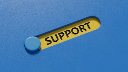 Poster - support.3D illustration of slide switch.close up of slide switch,3D rendering on blue background.