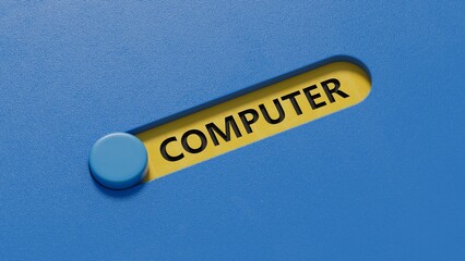 Poster - computer.slide switch spelling.Flat lay view from above on slide switch buttons.IT technology concept.3D rendering on blue background.