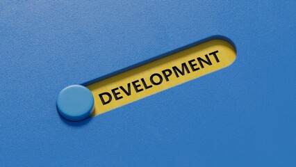 Poster - development.3D illustration of slide switch.close up of slide switch,3D rendering on blue background.