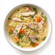 © artestdrawing - a high resolution food image of chicken noodles isolated on white background styled with glow effect and no surrounding distractions