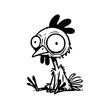 © Madusha - funny crazy chicken sitting vector outline line art icon