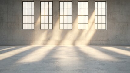 Poster - Sunlit Industrial Interior with Concrete Walls and Grey Floor