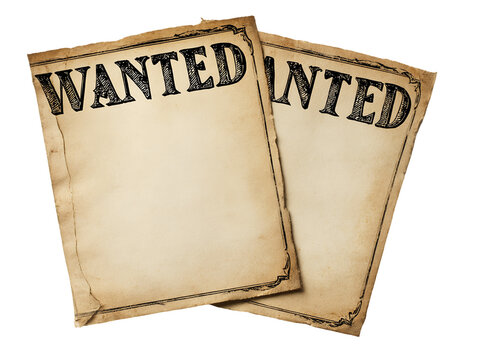 Vintage Wanted Posters with Blank Spaces on Transparent Background, PNG