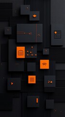 Poster - Abstract Geometric Design with Black and Orange Squares