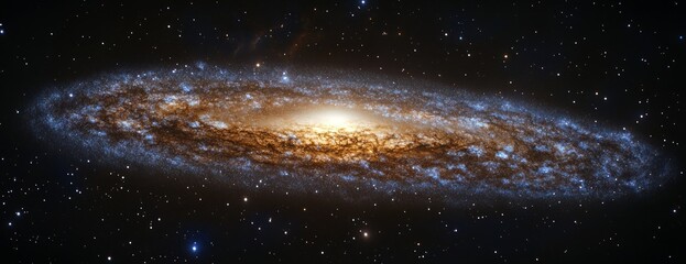 Wall Mural - Spiral Galaxy in Deep Space: A Cosmic Tapestry of Gold, Blue, and Brown