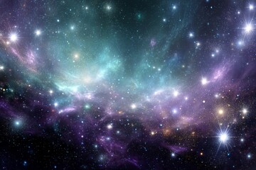 Wall Mural - Teal And Purple Cosmic Nebula With Glowing Stars