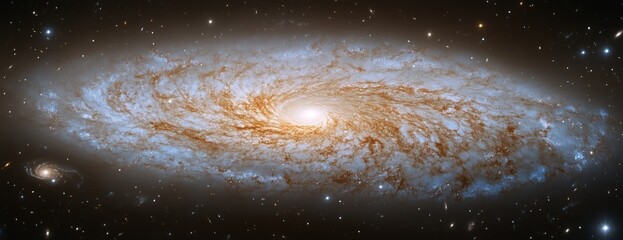 Wall Mural - Stunning Blue and Brown Spiral Galaxy in Deep Space