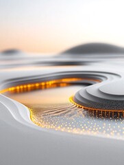Poster - Abstract Glowing Lines in White Sand Landscape
