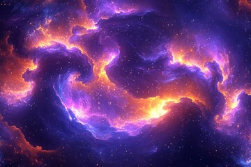 Wall Mural - Vibrant Purple and Orange Nebula in Deep Space