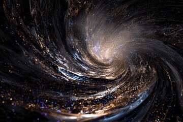 Wall Mural - Abstract Cosmic Spiral Galaxy: Gold and Blue Swirling Nebula