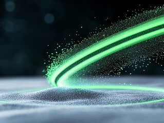 Poster - Abstract Green Particles Swirling in Circular Motion on Dark Background