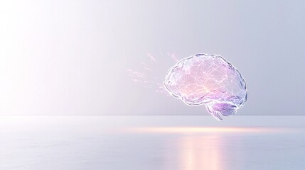 Poster - Abstract Hologram Brain Glowing with Purple and Blue Light on Grey Background