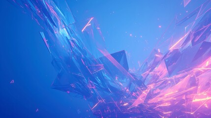 Poster - Neon Stream in Polygonal Terrain, vibrant neon light twisting through angular landscapes, glitch effects pulsating rhythmically with energetic techno music