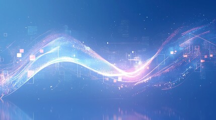 Fototapete - Neon Data Flow, an abstract visualization capturing the essence of data transmission with vibrant pink and blue fluid vectors flowing seamlessly through open space.
