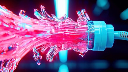 Fototapete - Neon Stream of Data Flow, Abstract visualization of data transmission depicted as vibrant liquid streams in neon pink and blue against a minimalist backdrop, emphasizing clarity and simplicity.
