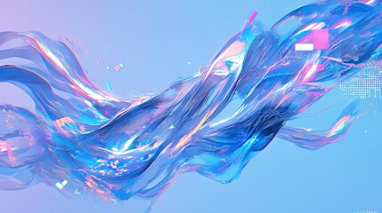 Poster - Neon Stream of Digital Waves, a vibrant cyberpunk scene featuring pixelated waves in neon pink and electric blue, intertwined with abstract geometric shapes, evoking a futuristic atmosphere