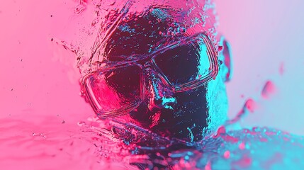 Fototapete - Holographic Data Flow, a vibrant stream of neon gradients and sharp techno shapes, conveys a futuristic essence in a clean, minimalist backdrop with ample free space.