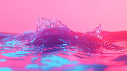 Fototapete - Futuristic data river on a neon grid, vibrant glitch effects, pop-art halftones, cool tones create a dynamic digital landscape with minimalist aesthetics and open space.