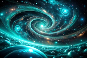 Poster - A mesmerizing cosmic vortex swirling through a vibrant galaxy, revealing a breathtaking view of the universe and celestial wonders beyond imagination