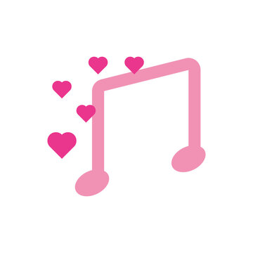 Pink music note with heart icon vector illustration. pink musical note surrounded by hearts, symbolizing affection and romantic melodies.