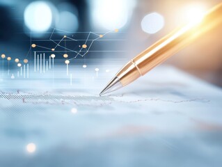 Aufkleber - business discussing topview concept. Business graph illustration with a pen, symbolizing analysis and strategy.