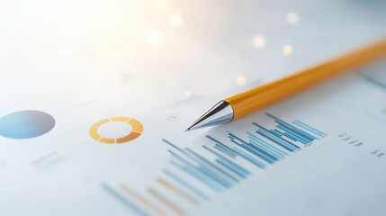 Aufkleber - business discussing topview concept. Pen on a financial report with graphs and charts, symbolizing analysis and strategy.