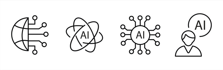 icon set AI. Ai Assistant vector line icon with transparent background. vector illustration