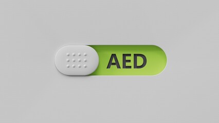 Poster - slide switch with aed business word.close up of slide switch,Business Concept.3D rendering on green background.