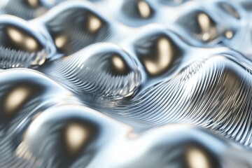 Poster - Wavy metallic surface with spheres creating a seamless and fluid texture in reflective design, Wavy surface of metal spheres Seamless 3D render