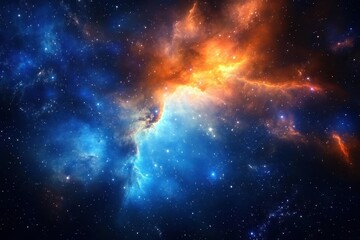 Poster - Mesmerizing intergalactic nebula featuring radiant blue and vibrant orange hues in the depths of space, Mesmerizing intergalactic nebula with radiant blue and orange tones Space concept