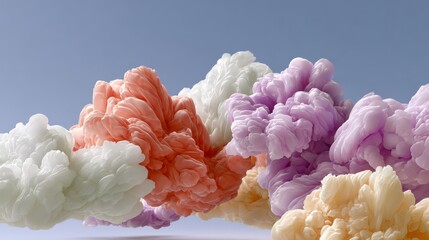 Poster - colorful cloud of smoke with a blue sky in the background. the smoke is made up of different colors,
