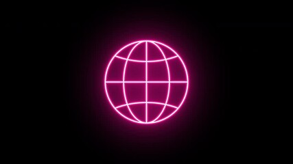 Poster - Neon world icon, flickering emergence and fading. Glowing neon globe icon, looped animation. International network, digital world, global internet, earth planet sign. Red pink magenta colors