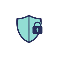 Fototapete - Cybersecurity lock icon on a shield in flat design style  